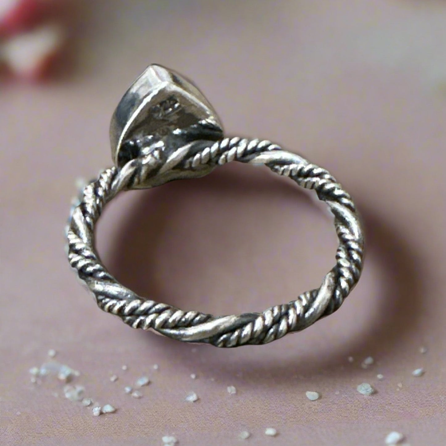 Pink Conch Heart Rope Sterling Silver Ring Size 6.5