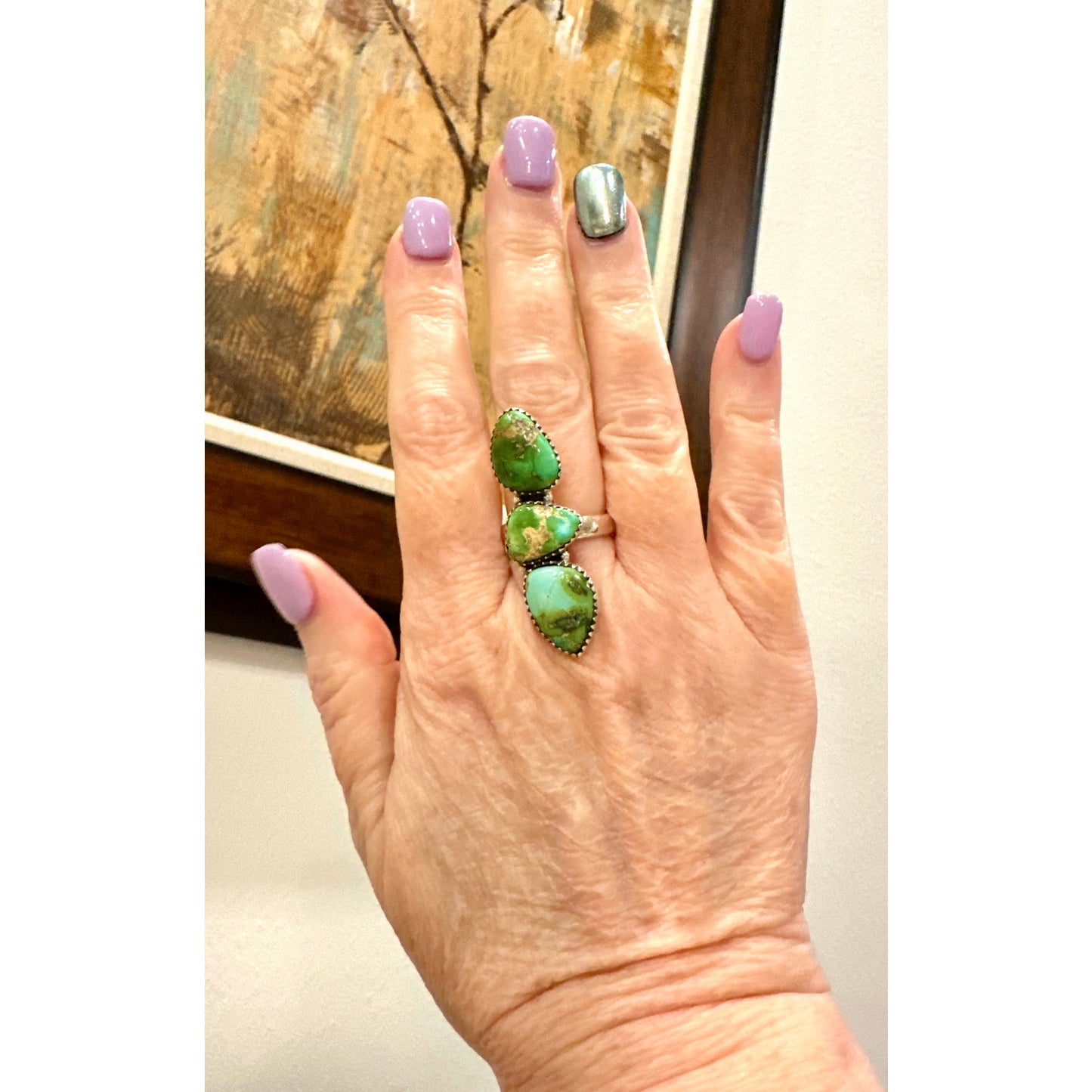 Sonoran Gold Turquoise Three Stone Ring Sterling Adjustable 5-10