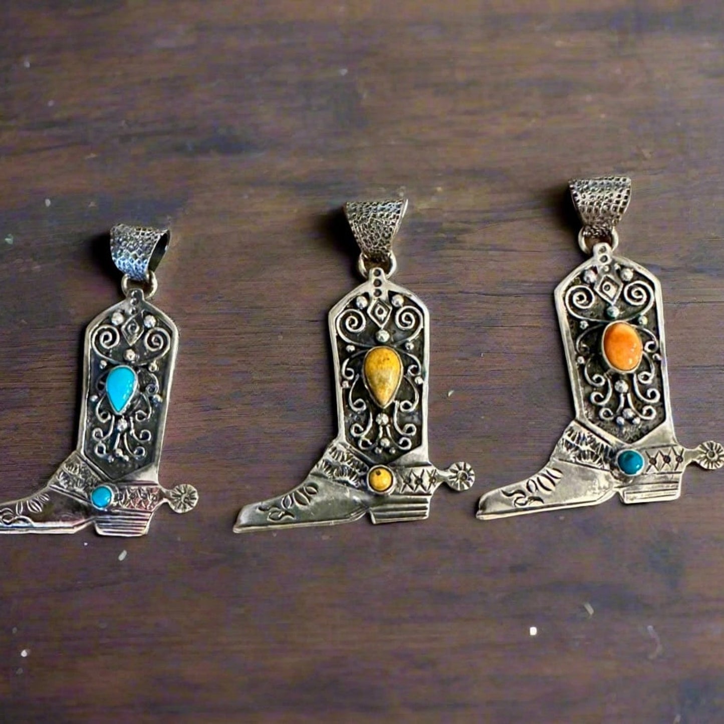 Gemstone Sterling Silver Cowboy Boot Pick One Southwestern Pendant. Pick One!