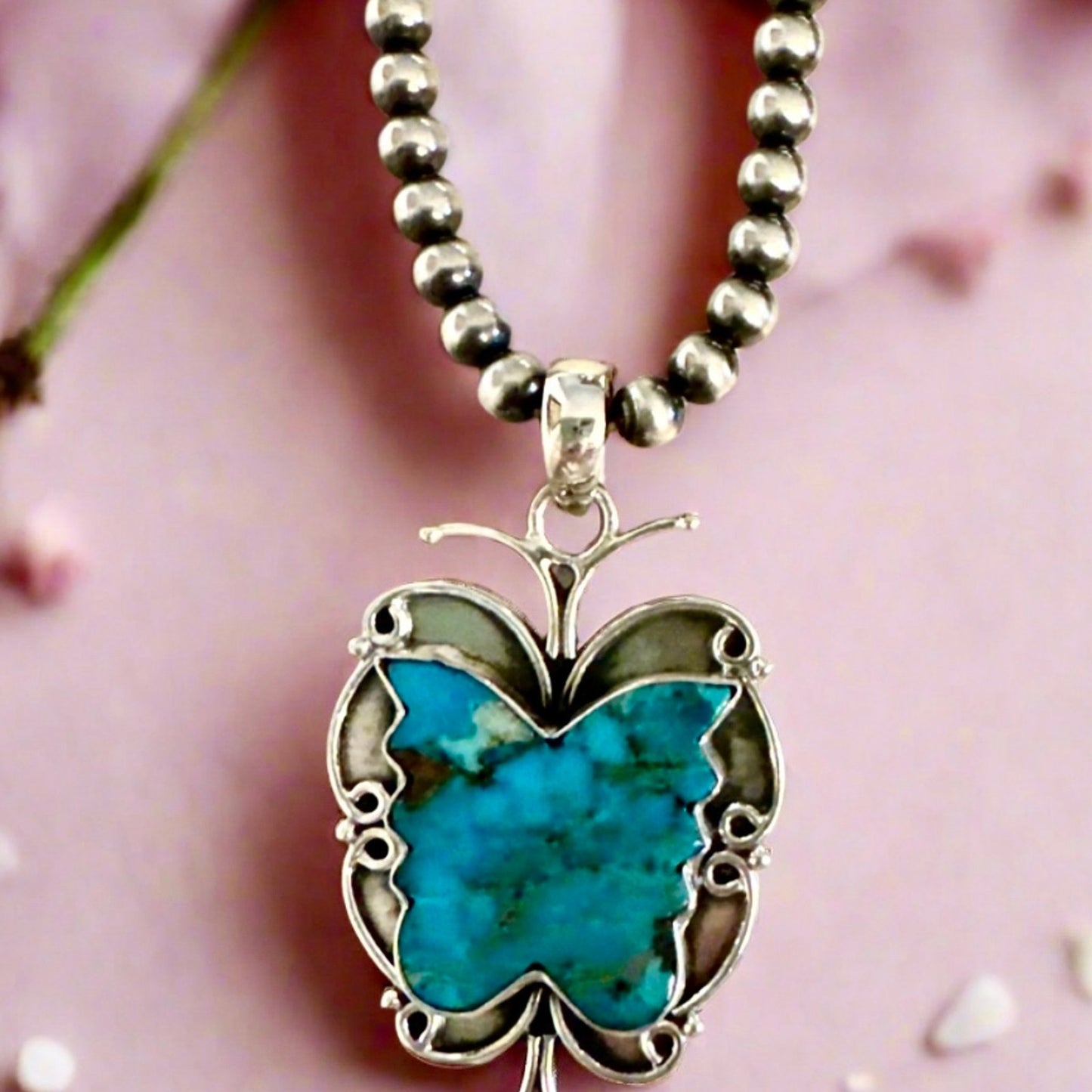 Turquoise Butterfly Southwestern Pendant 2”