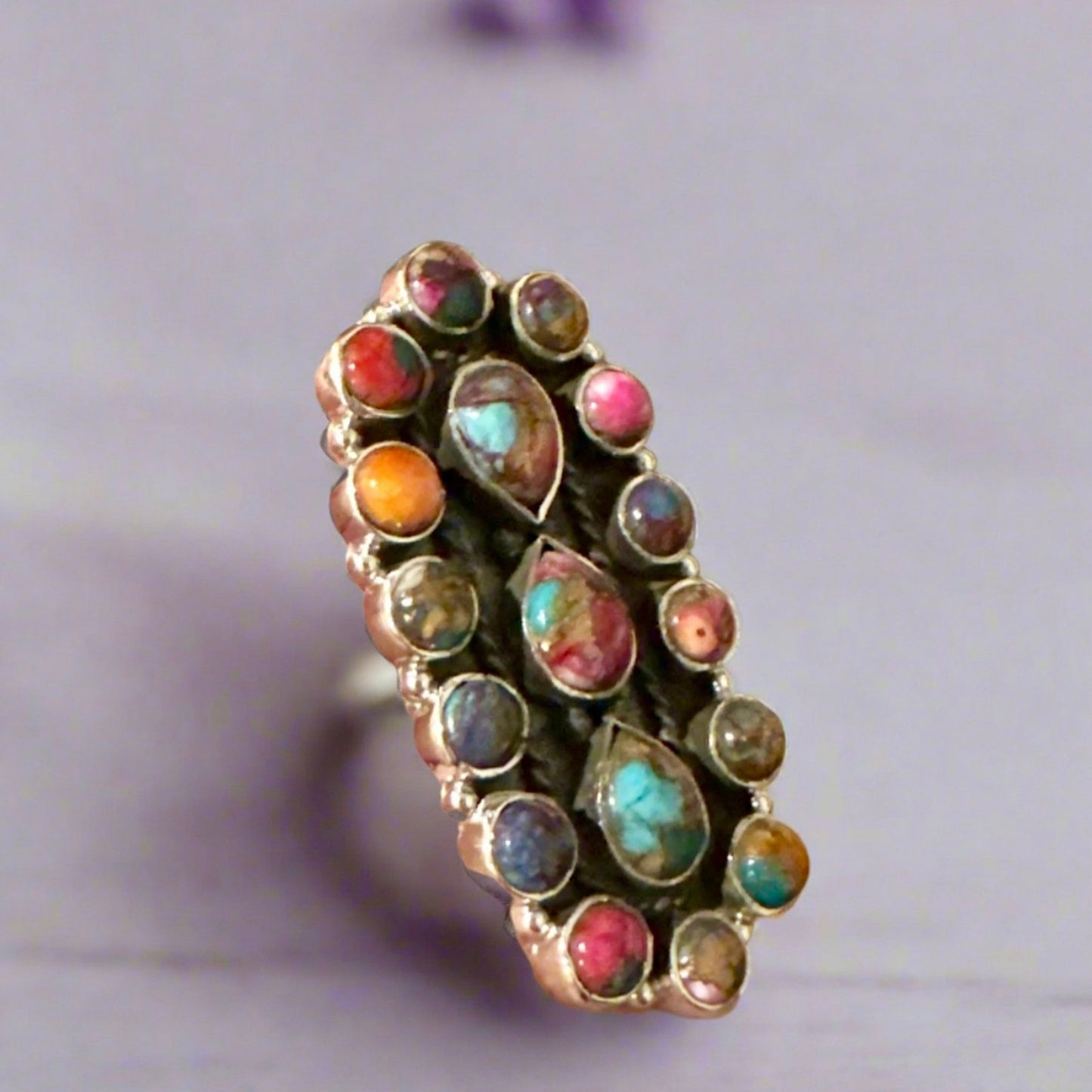 Stunning Spiny Oyster Pink Dahlia Southwestern Ring Adjustable 2” Long
