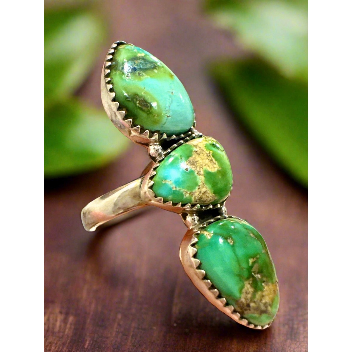 Sonoran Gold Turquoise Three Stone Ring Sterling Adjustable 5-10