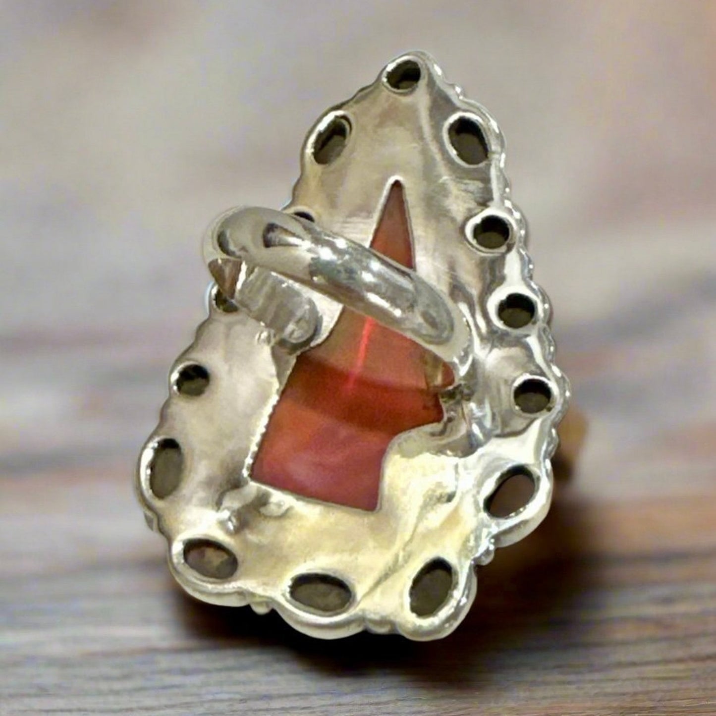Spiny Oyster & Aurora Opal Lightening Bolt Southwestern Ring 2” Long