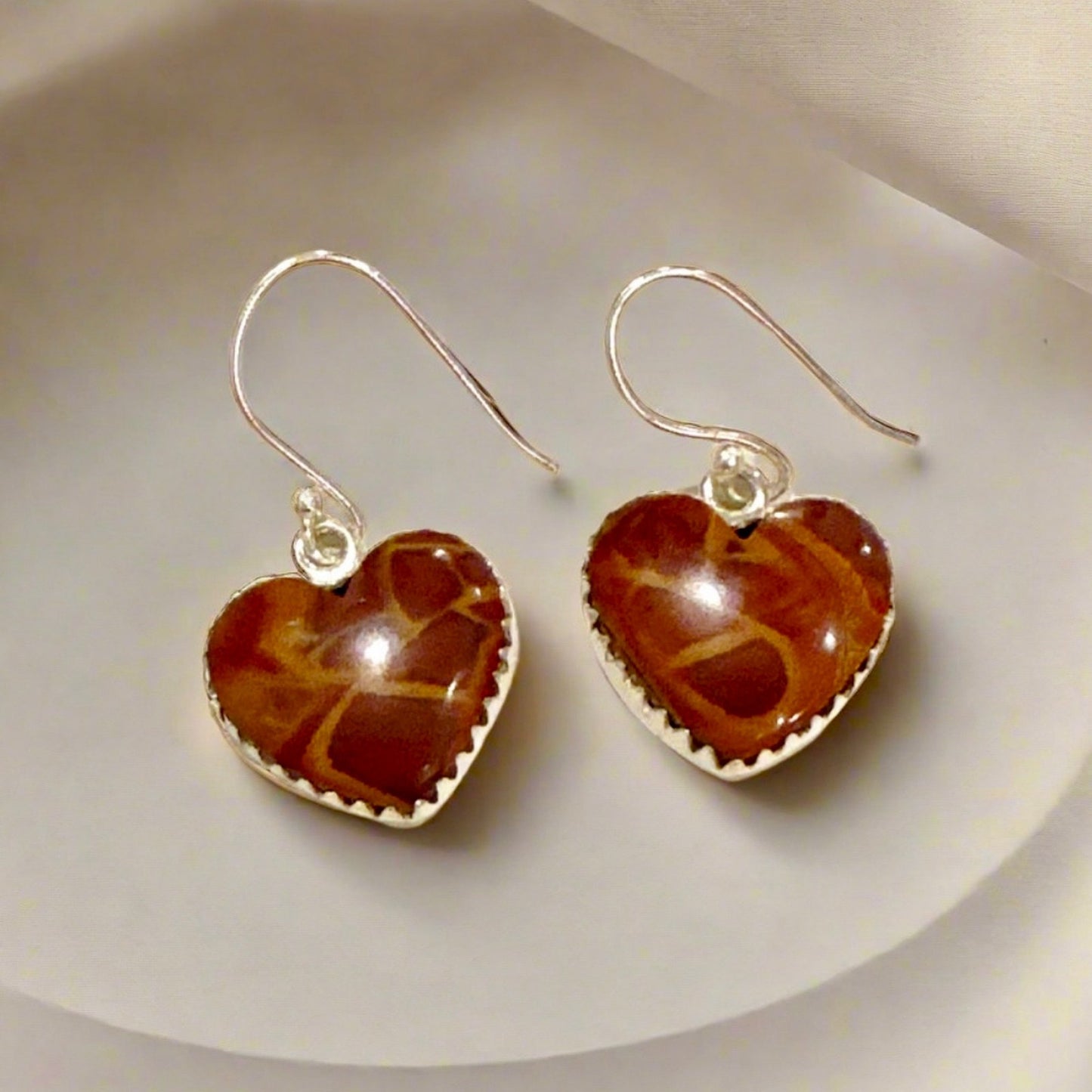 Noreena Jasper Heart Shaped Dangle Earrings .75”