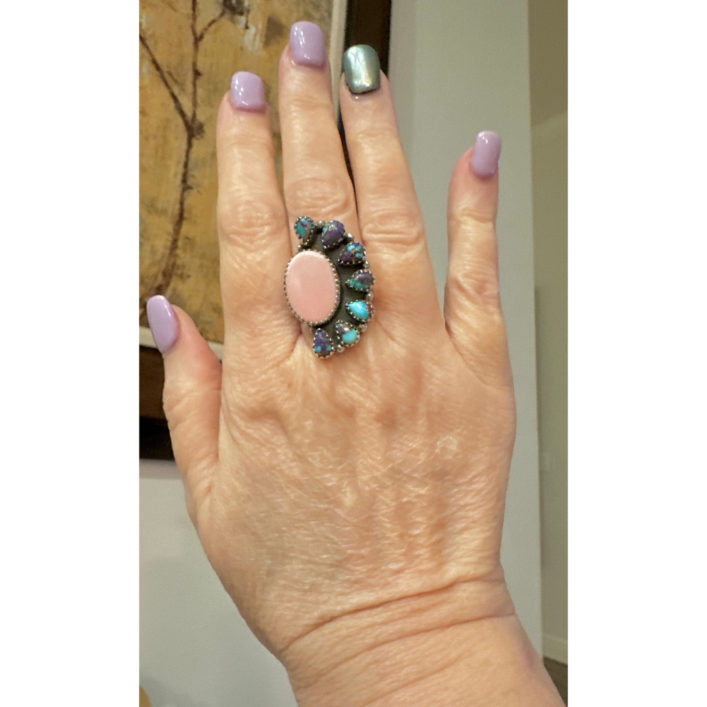 Queen Conch & Purple Spiny Oyster Cluster Half Ring Adjustable