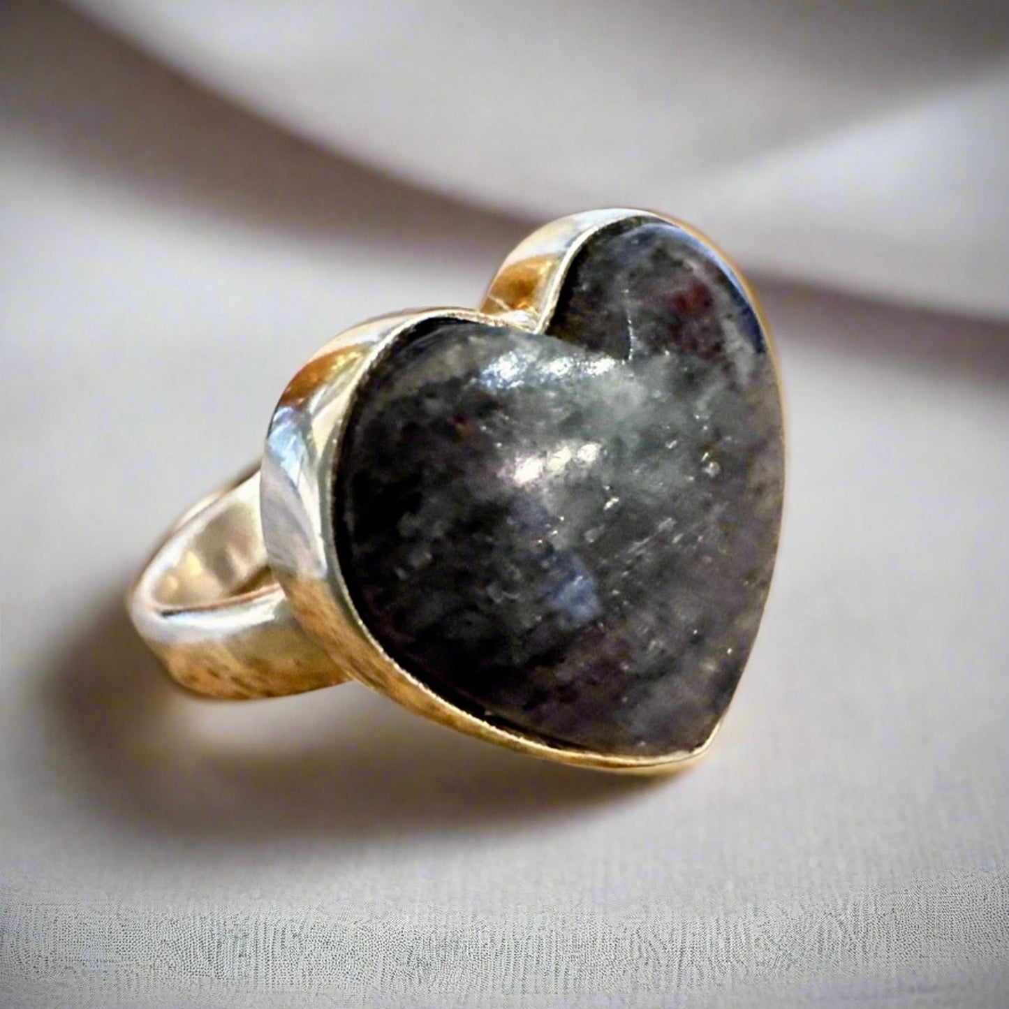 Purple Lepidolite Heart Sterling Silver Ring Size 6.5