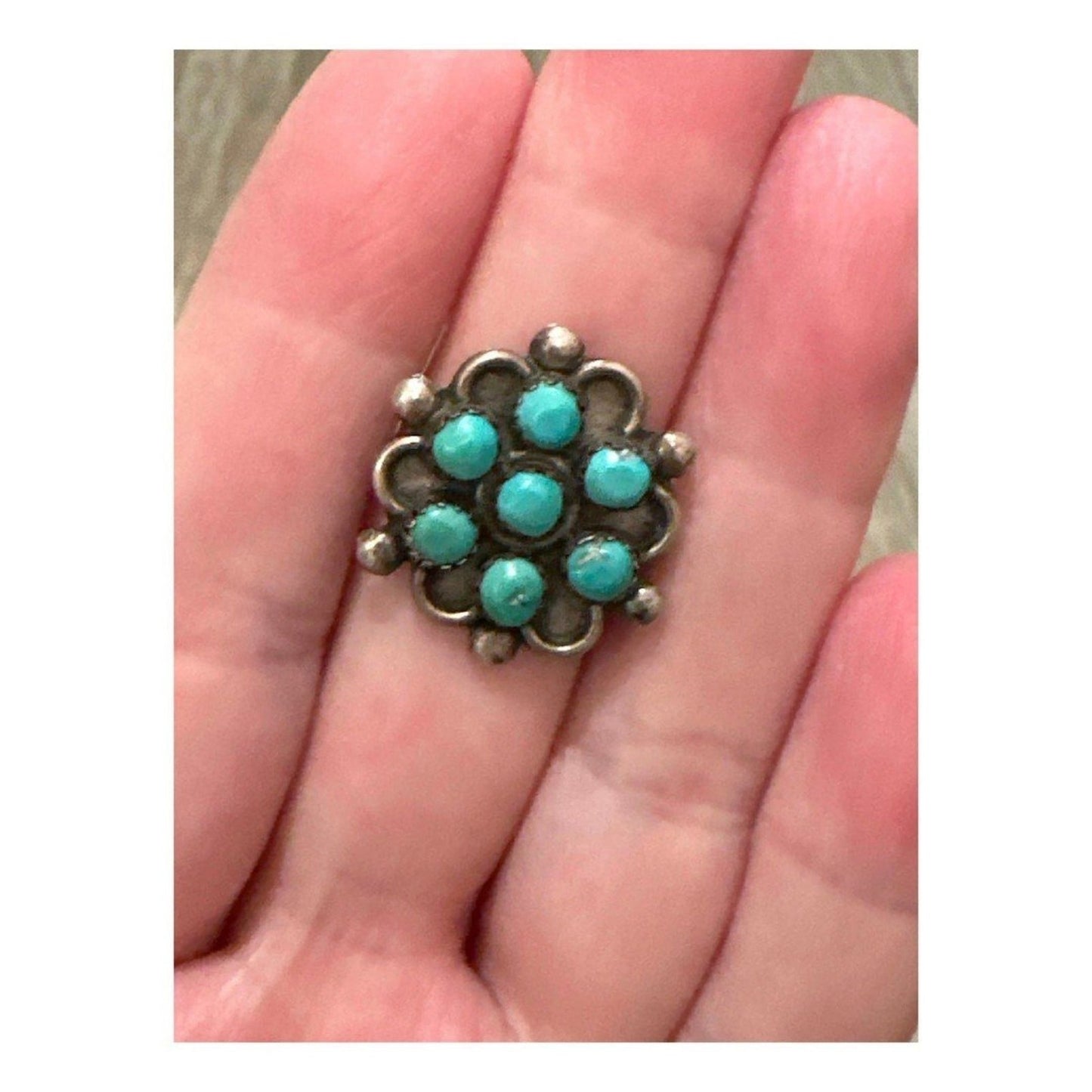 Vintage Native American Snake Eyes Turquoise Ring Size 5.5 Zuni