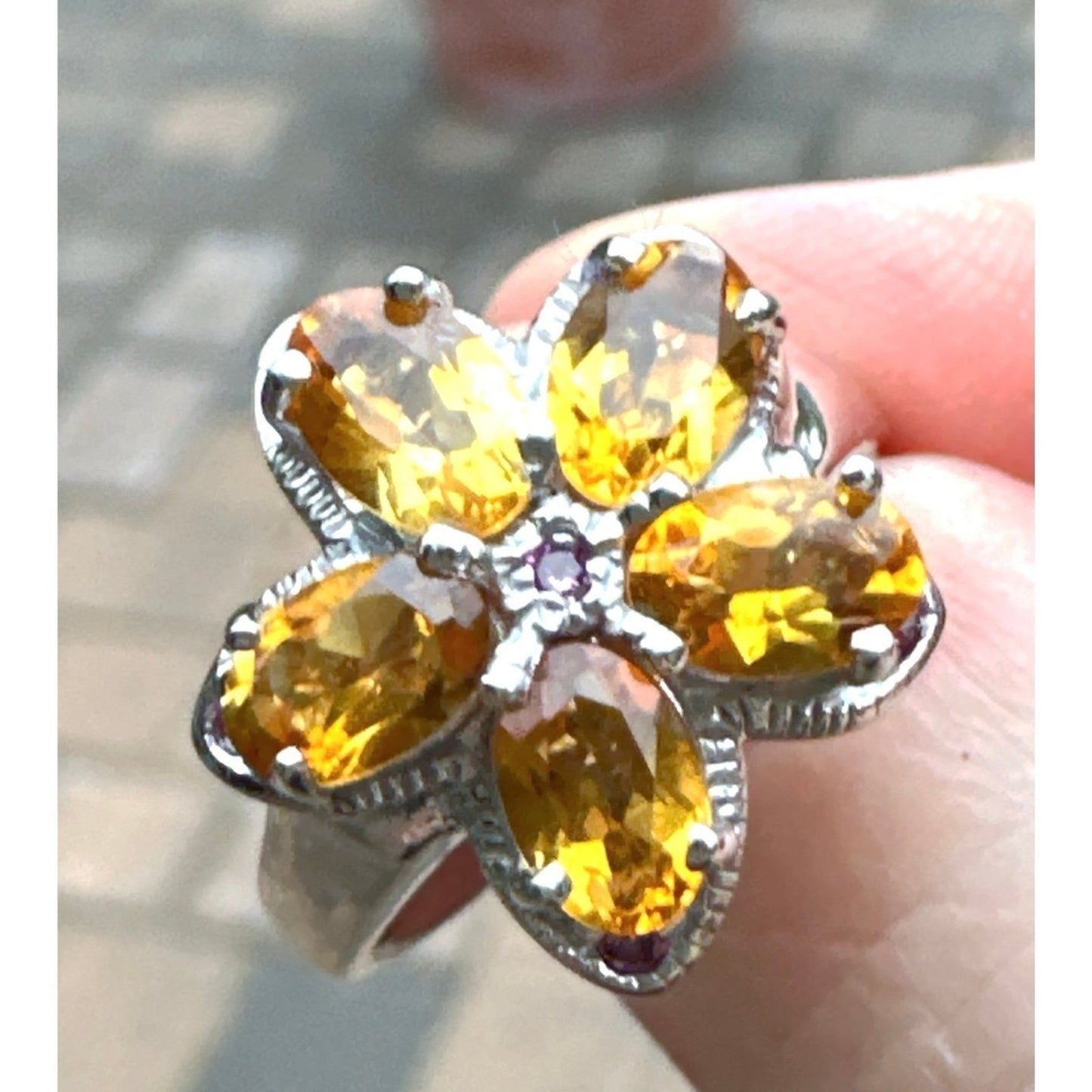 Citrine and Rhodolite Sterling Silver Ring Size 7