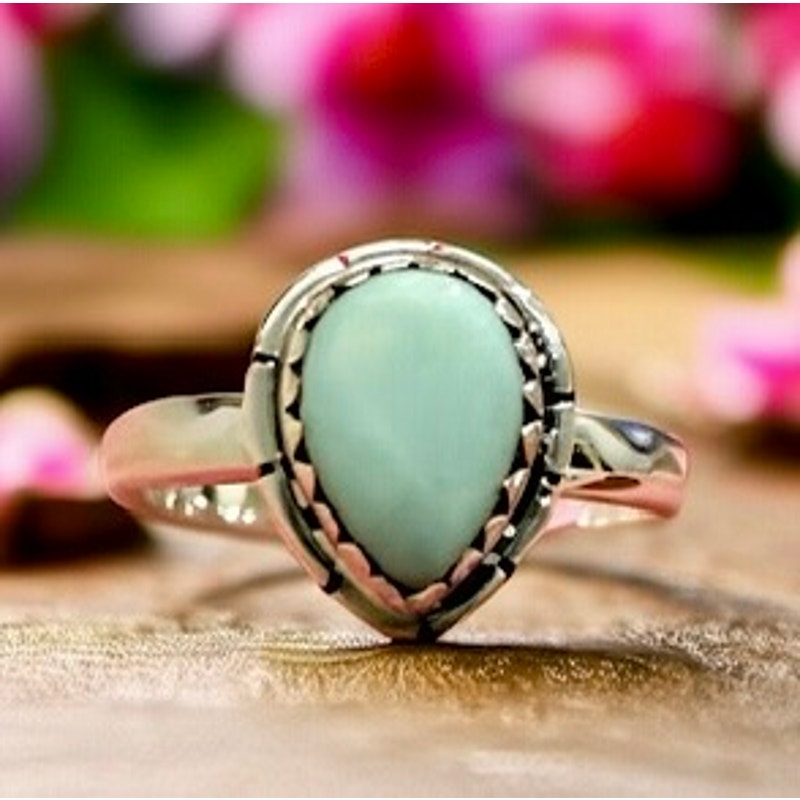 Paloma Turquoise | Teardrop | Dainty Sterling Silver Ring | Size 9.25