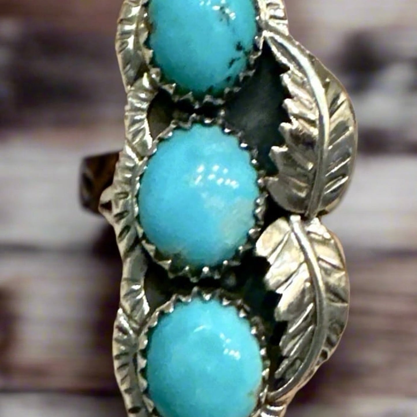 Three Stone Turquoise Sterling Silver Ring Size 9