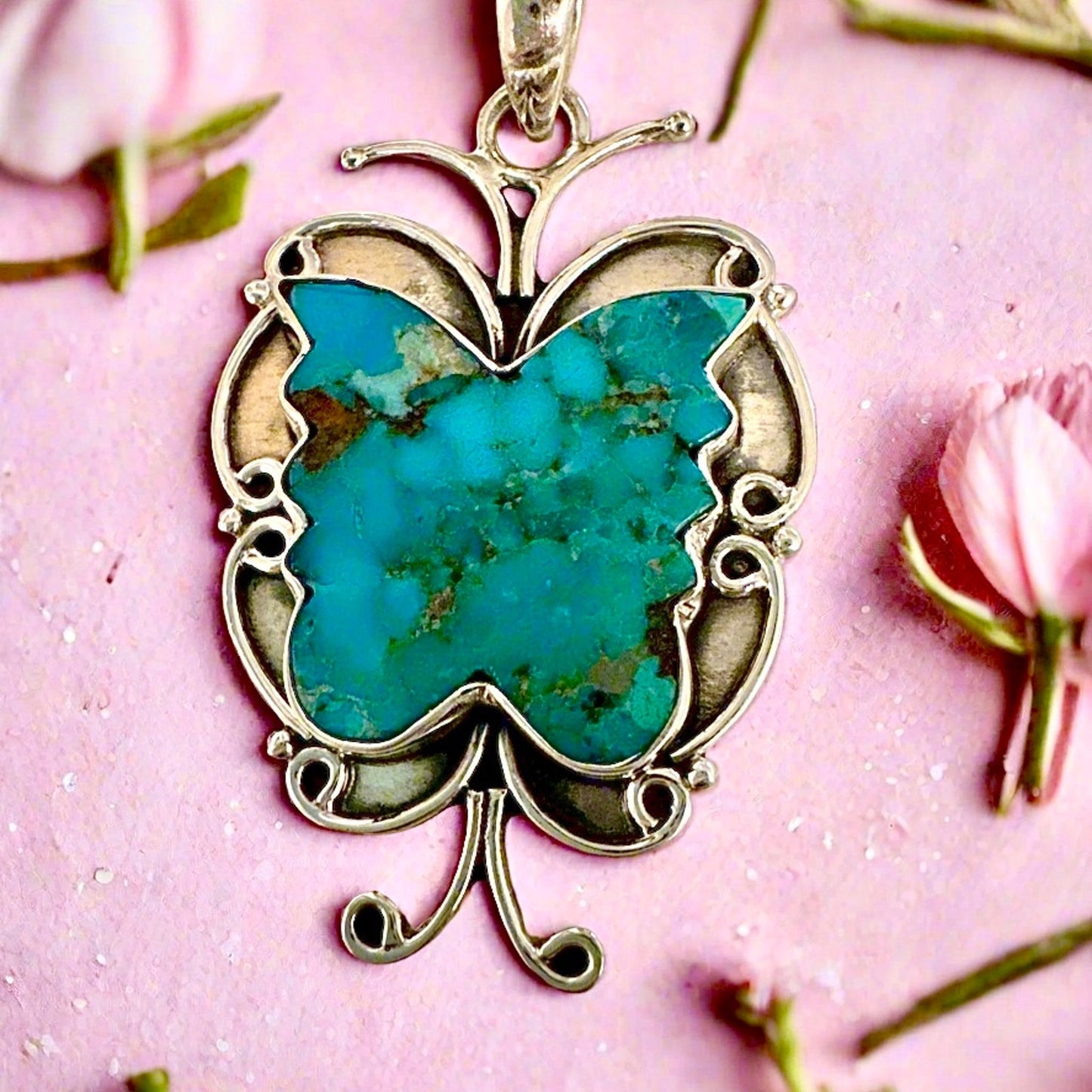 Turquoise Butterfly Southwestern Pendant 2”