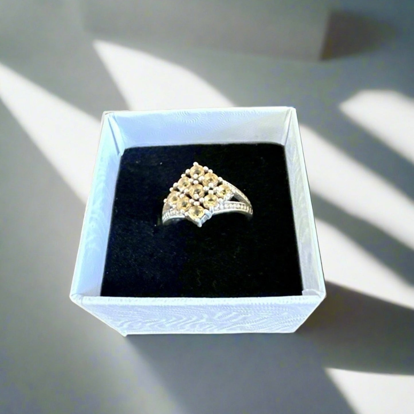 Citrine & ..925 Sterling Silver Multiple Stone Cluster Ring Size 7