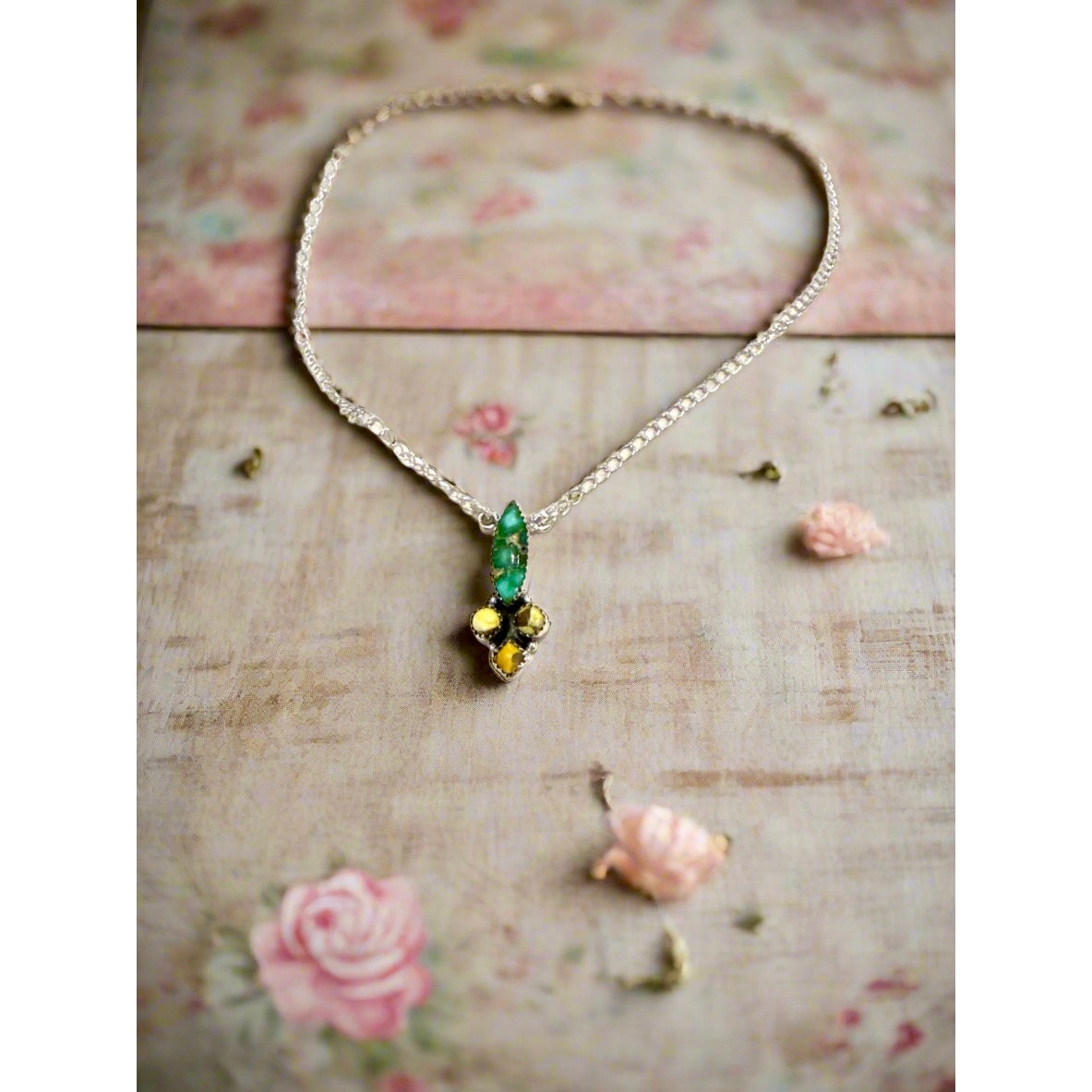 Sonoran Gold Turquoise | Honey Dahlia | Sterling Silver Necklace 18-20”