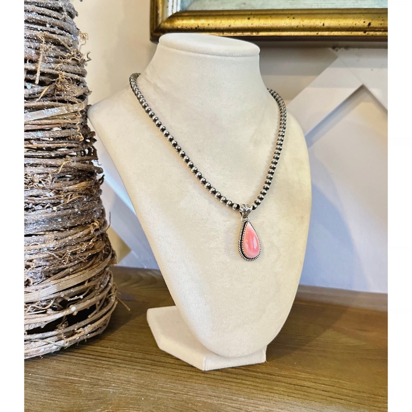 Natural Pink Conch Teardrop .925 Sterling Pendant