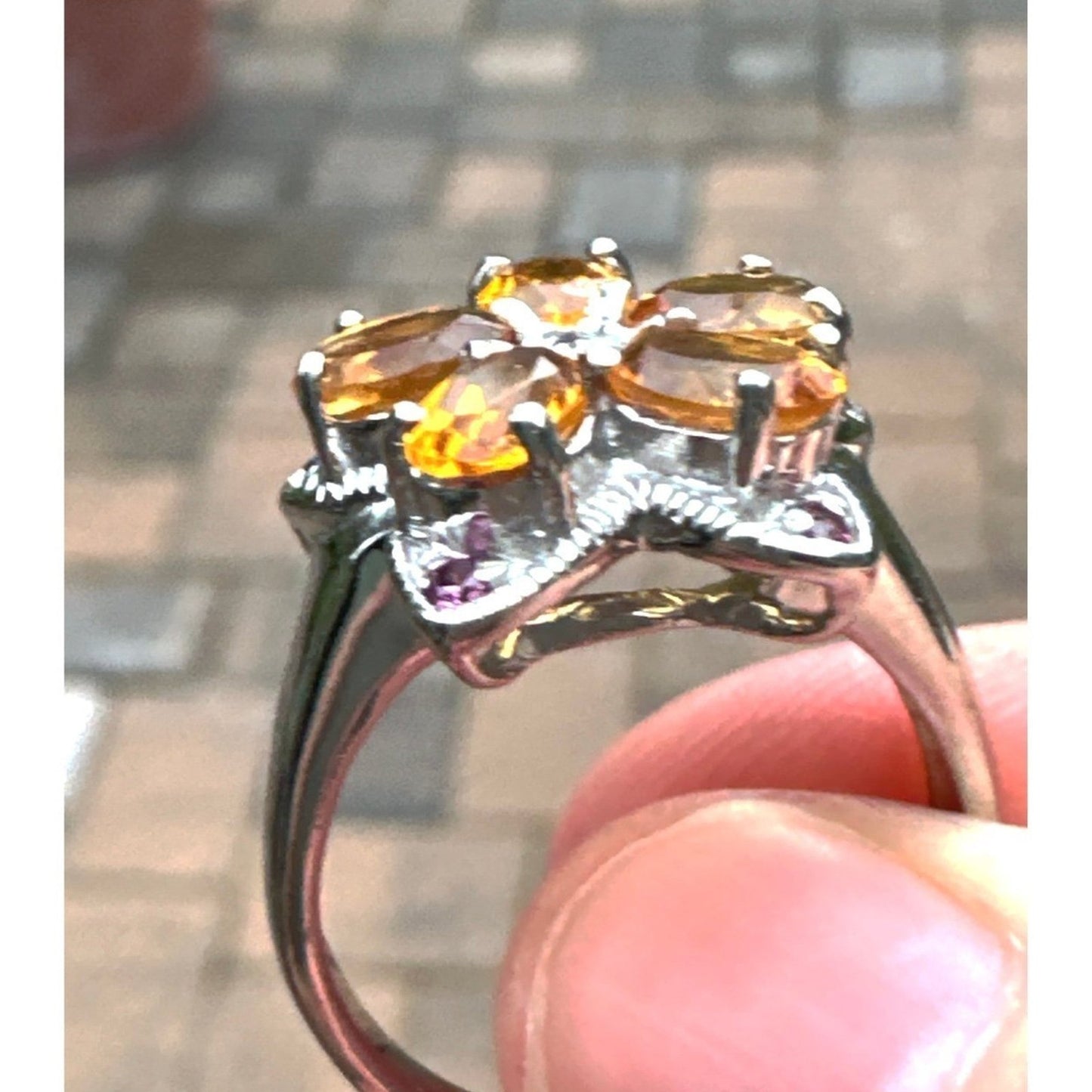 Citrine and Rhodolite Sterling Silver Ring Size 7