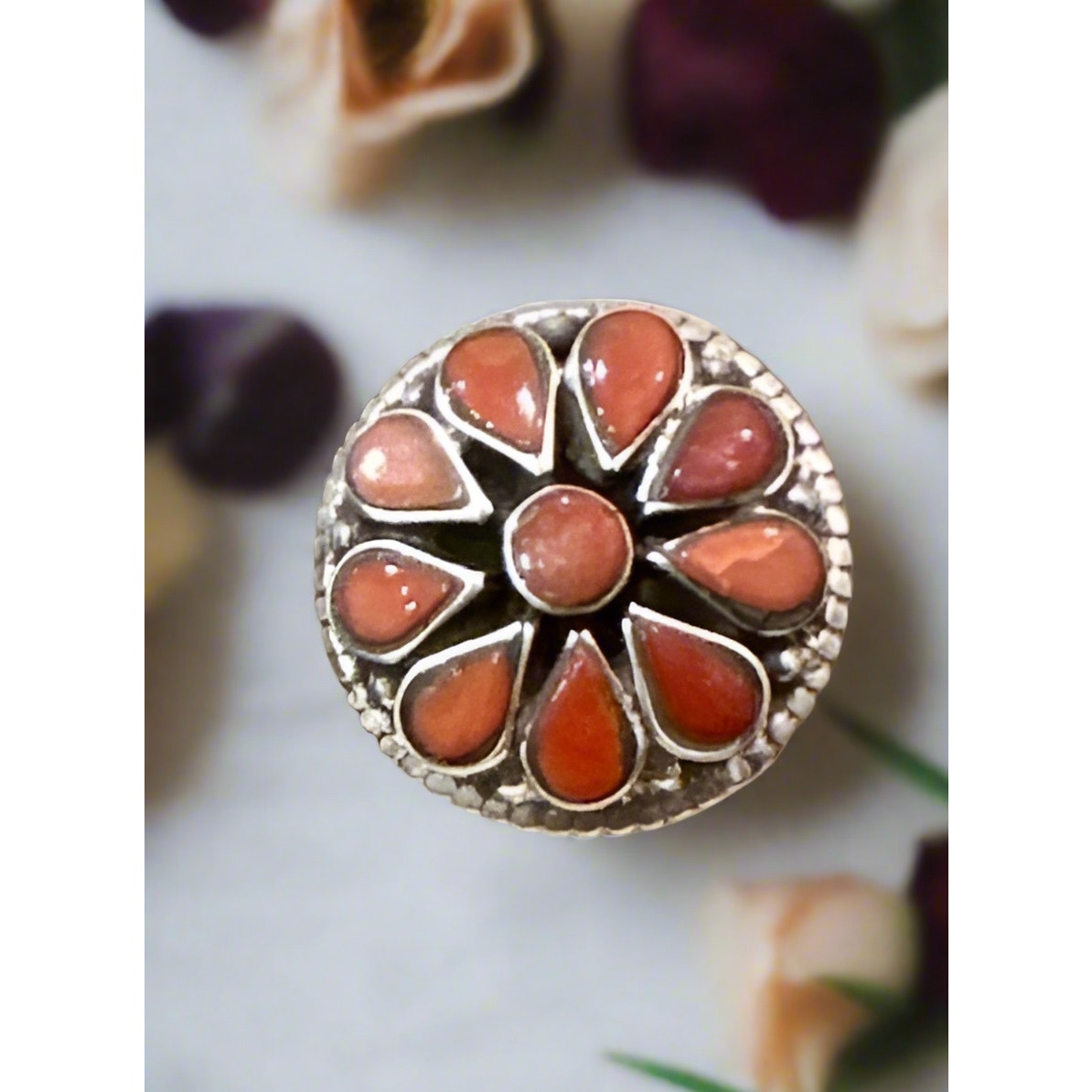 Coral | Flower| Cluster | SouthWestern Ring | Adjustable 5-10