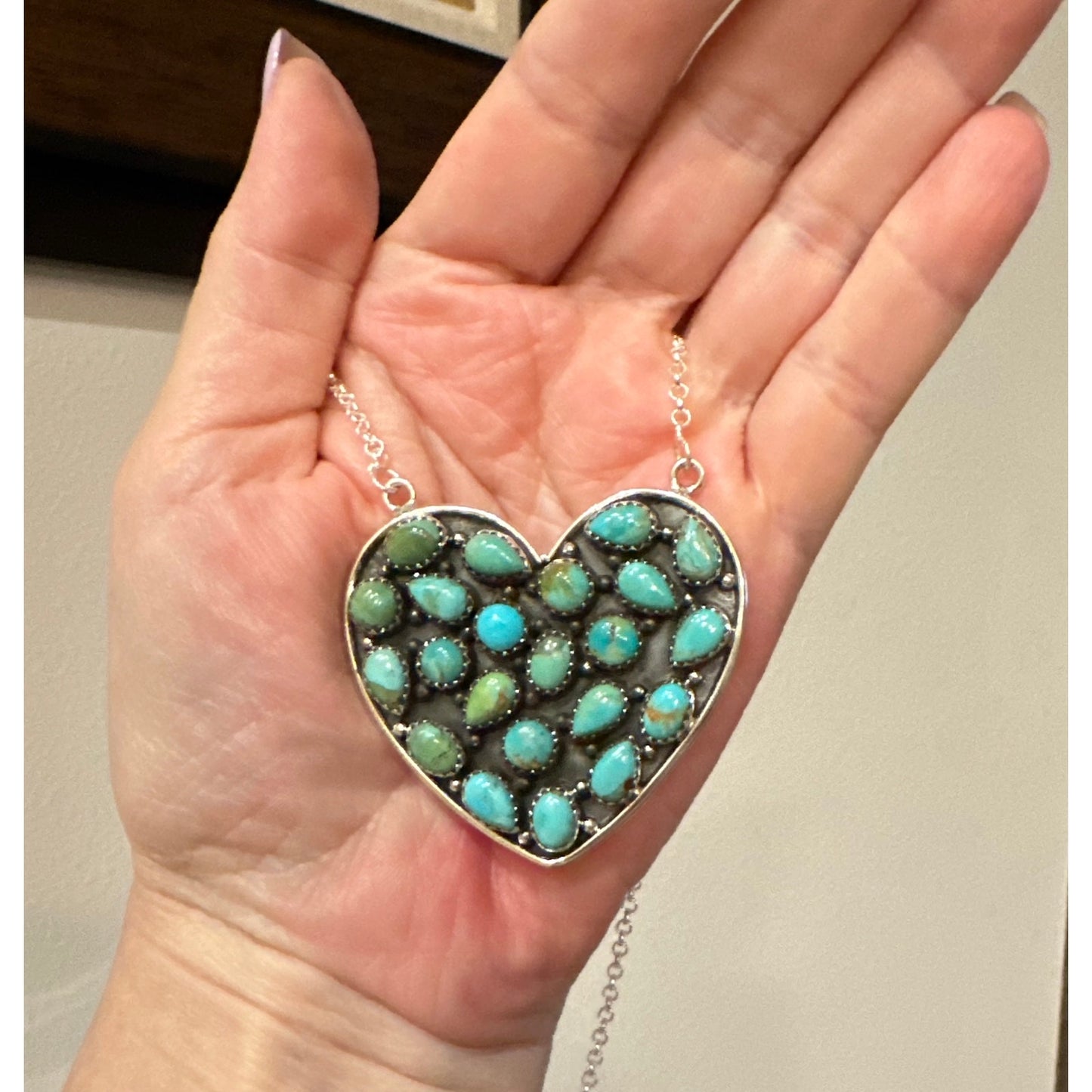 WOW!!! Huge Kingman Turquoise Heart Shaped Sterling Necklace 1.75” x 1 u5”