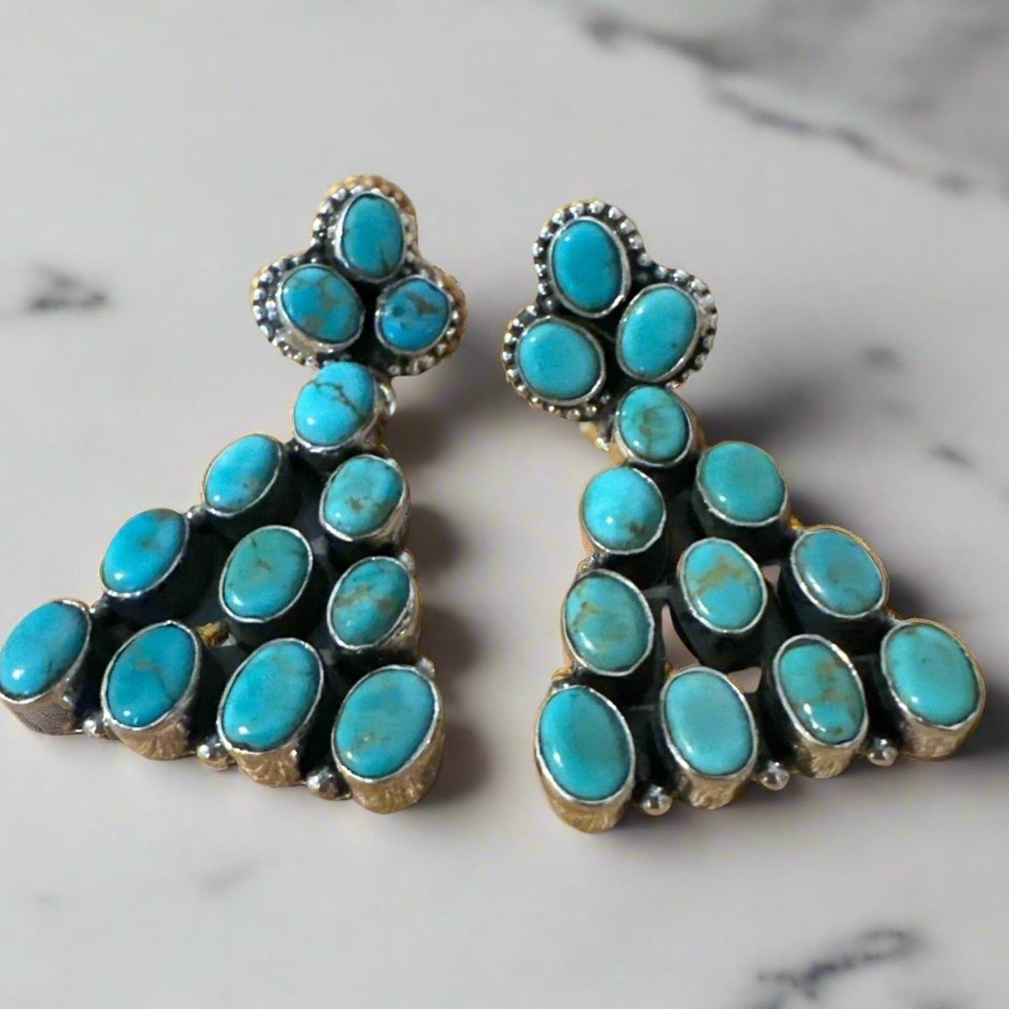 Huge Turquoise Dangle Earrings .925 Sterling Silver 1.5” Long