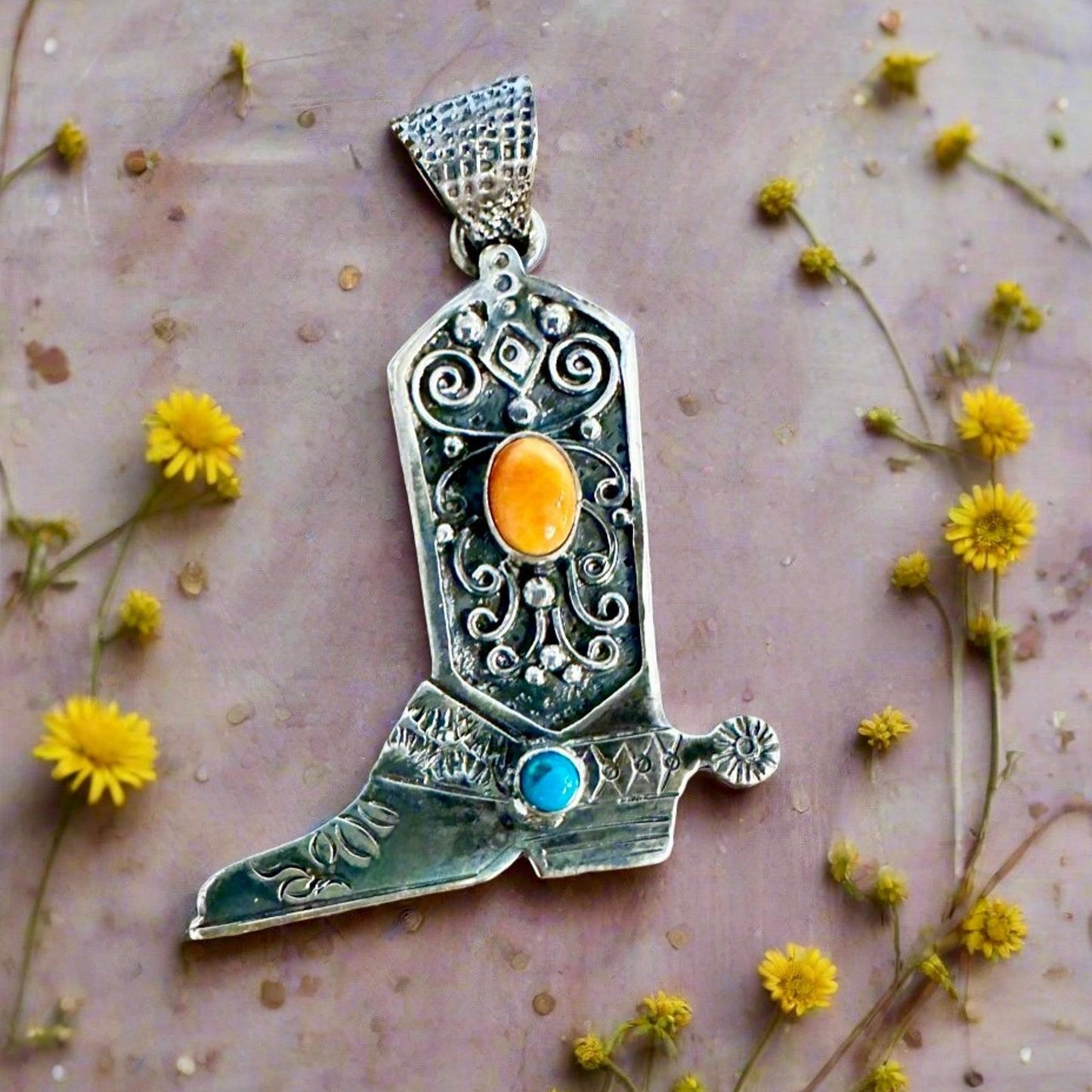 Gemstone Sterling Silver Cowboy Boot Pick One Southwestern Pendant. Pick One!