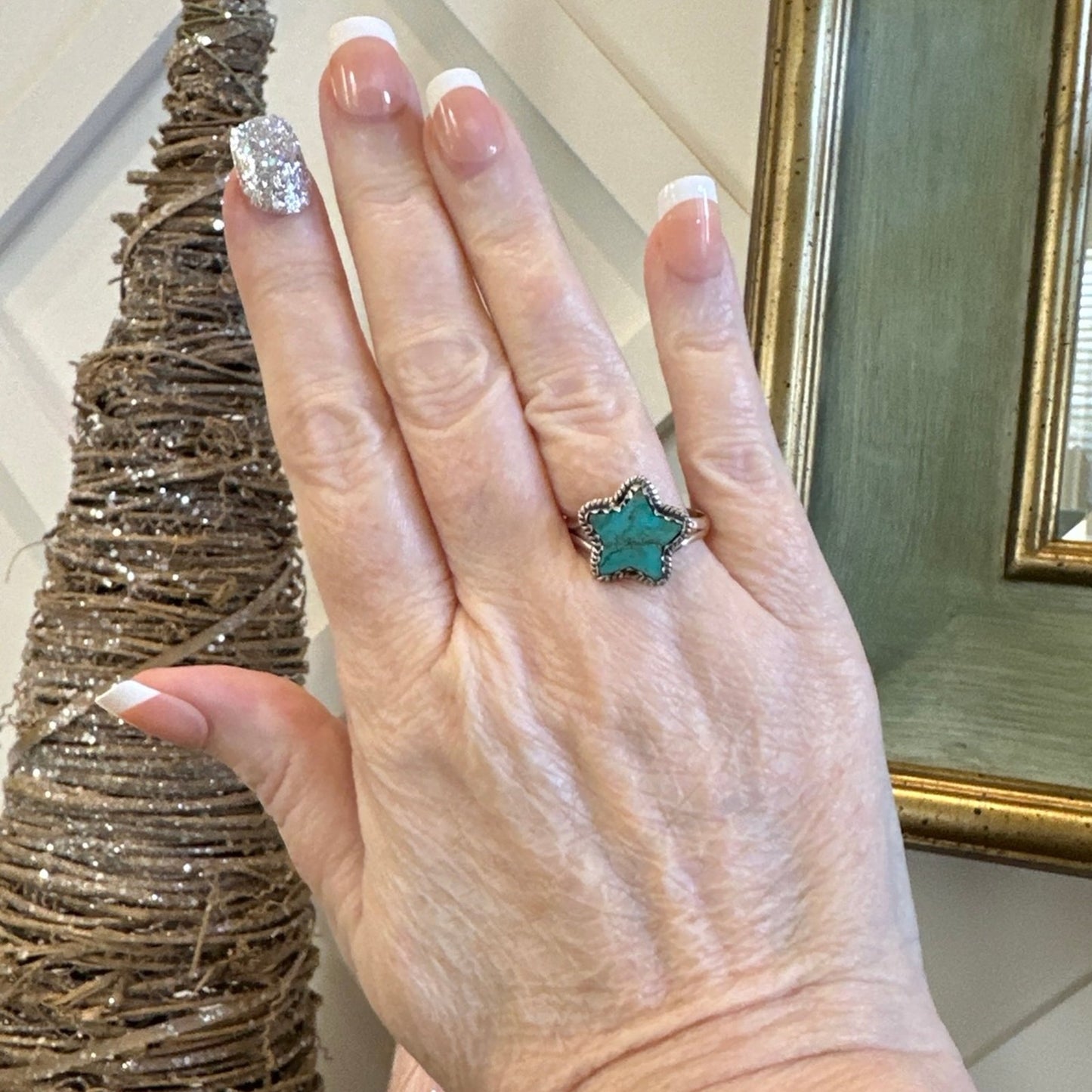 Mohave Turquoise Celestial Star Ring Sterling Size 9