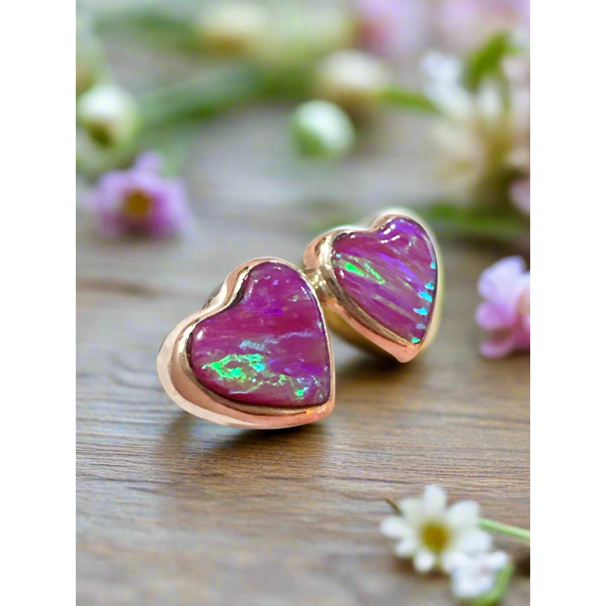 Pink Opal | Heart Shape Stud Earrings | 925 Sterling Silver