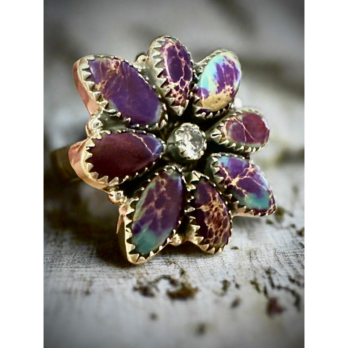 WOW!! Purple Sea Sediment & Moissanite Diamond Ring Adjustable