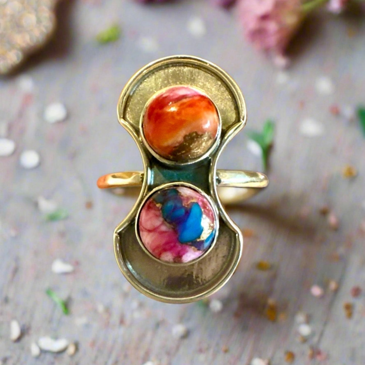 Pink Dahlia Spiny Oyster Southwestern Ring Size 8