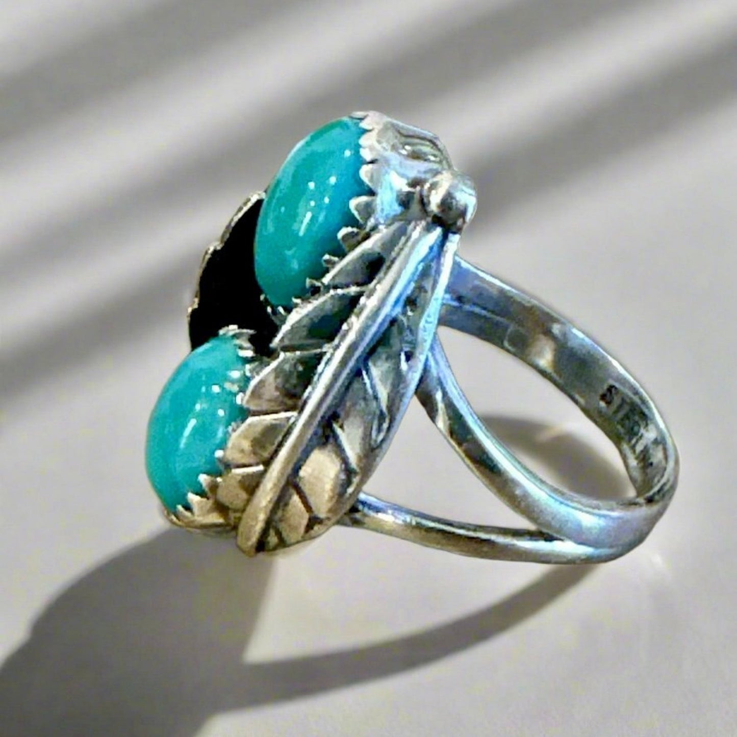 Turquoise ring two stone .925 sterling silver Southern size 7