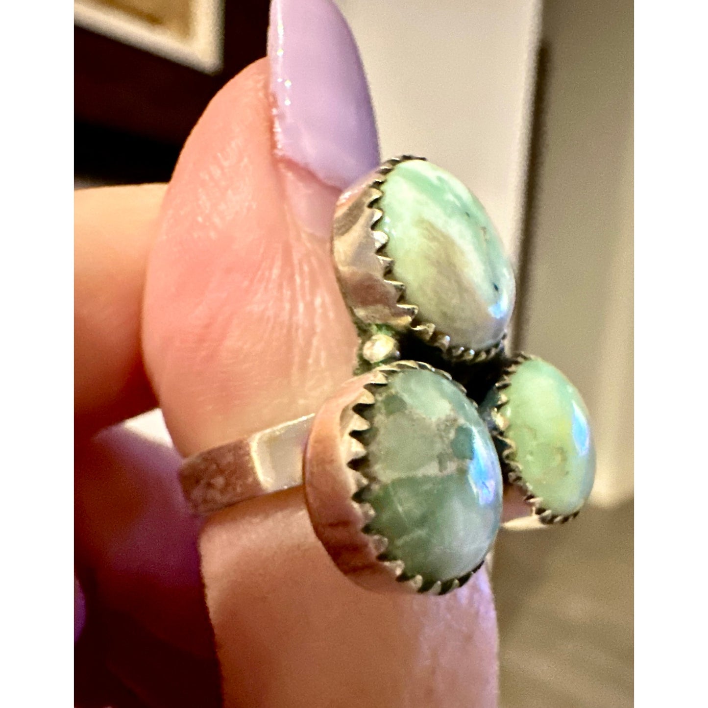 Palomino Turquoise | Three Stone Round | Sterling Ring | Adjustable Size 5-10