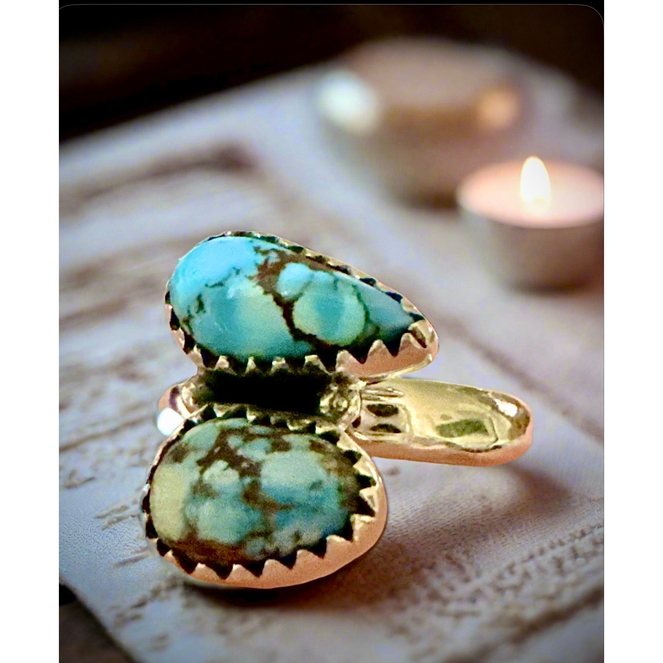Golden Hills Turquoise | Two Stone Ring | Size Adjustable 5-10