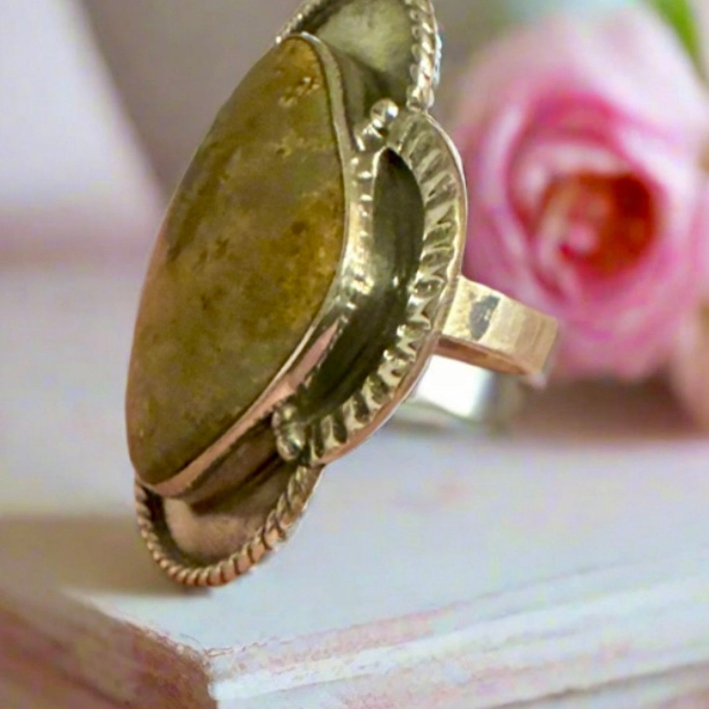 Green Brown Turquoise Southwestern Ring Adjustable