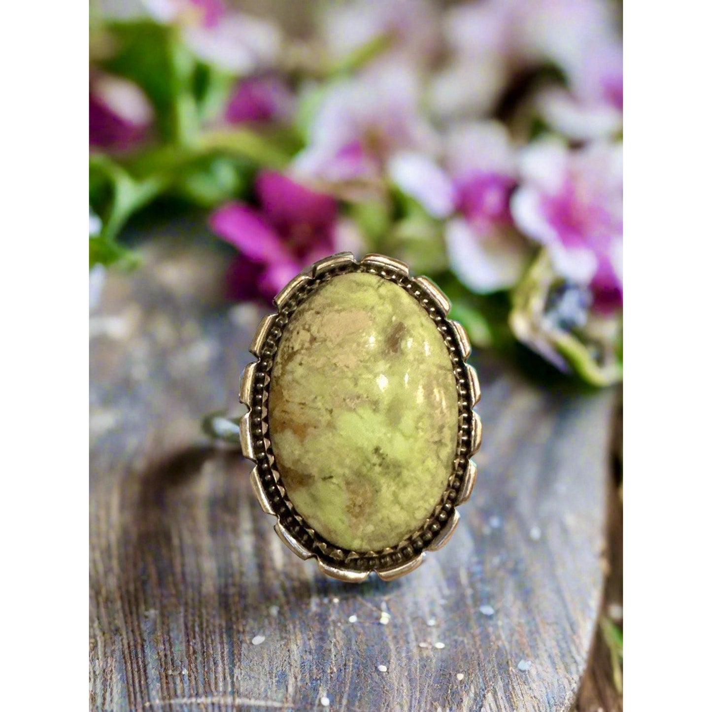 Large Oval Mohave Turquoise Statement Silver Ring Size 9