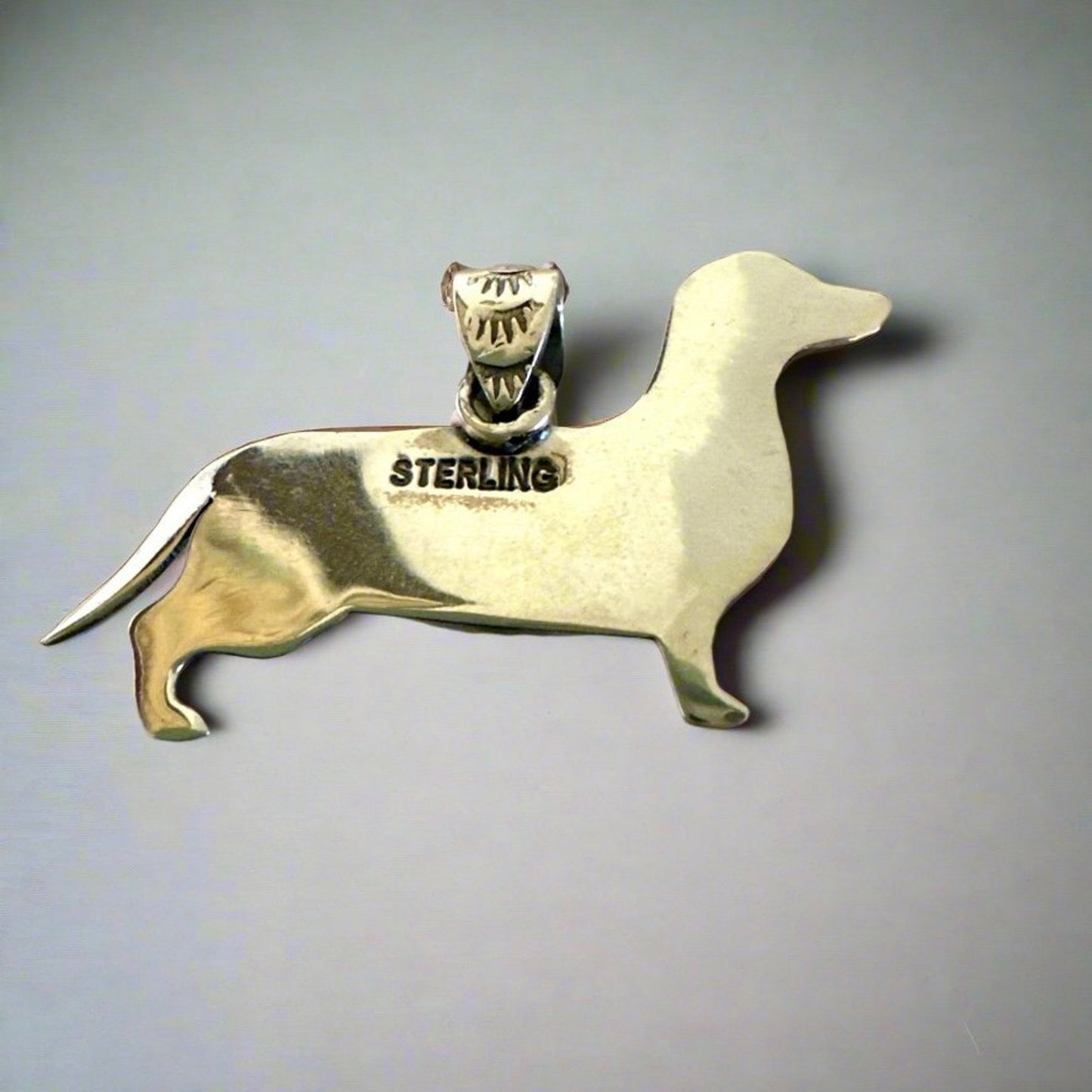 Weiner Dog Daschund Bumblebee Jasper Sterling Silver Pendant 1.25”