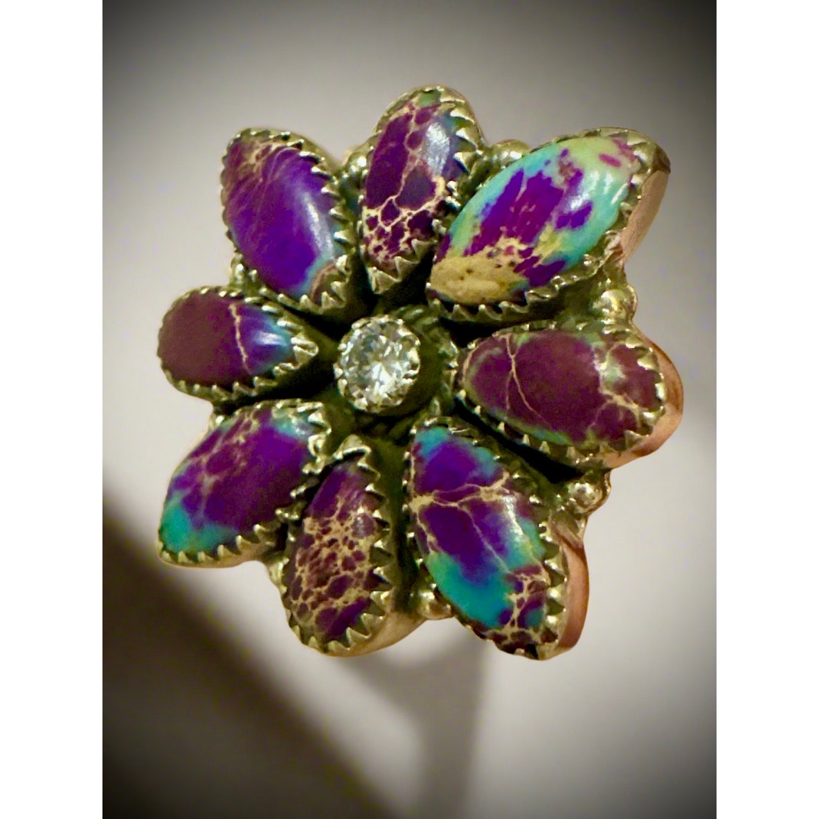 WOW!! Purple Sea Sediment & Moissanite Diamond Ring Adjustable
