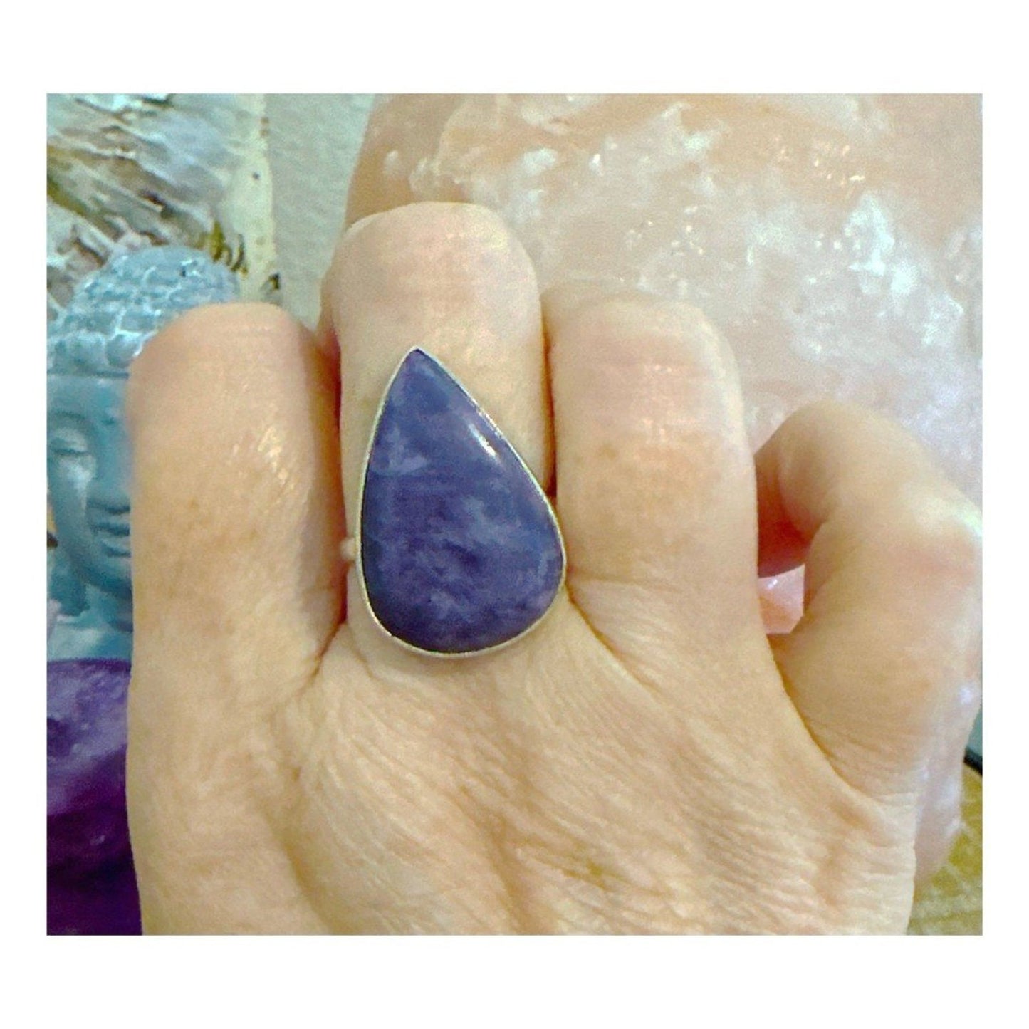 Huge Purple Charoite 925 Sterling Silver Ring Size 8 BOHO