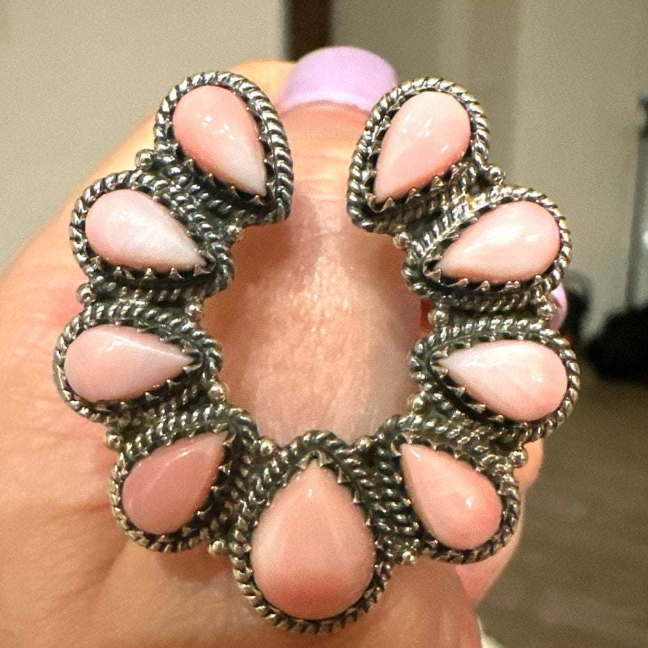 HUGE! Pink Conch Naja Sterling Silver Ring Size 10