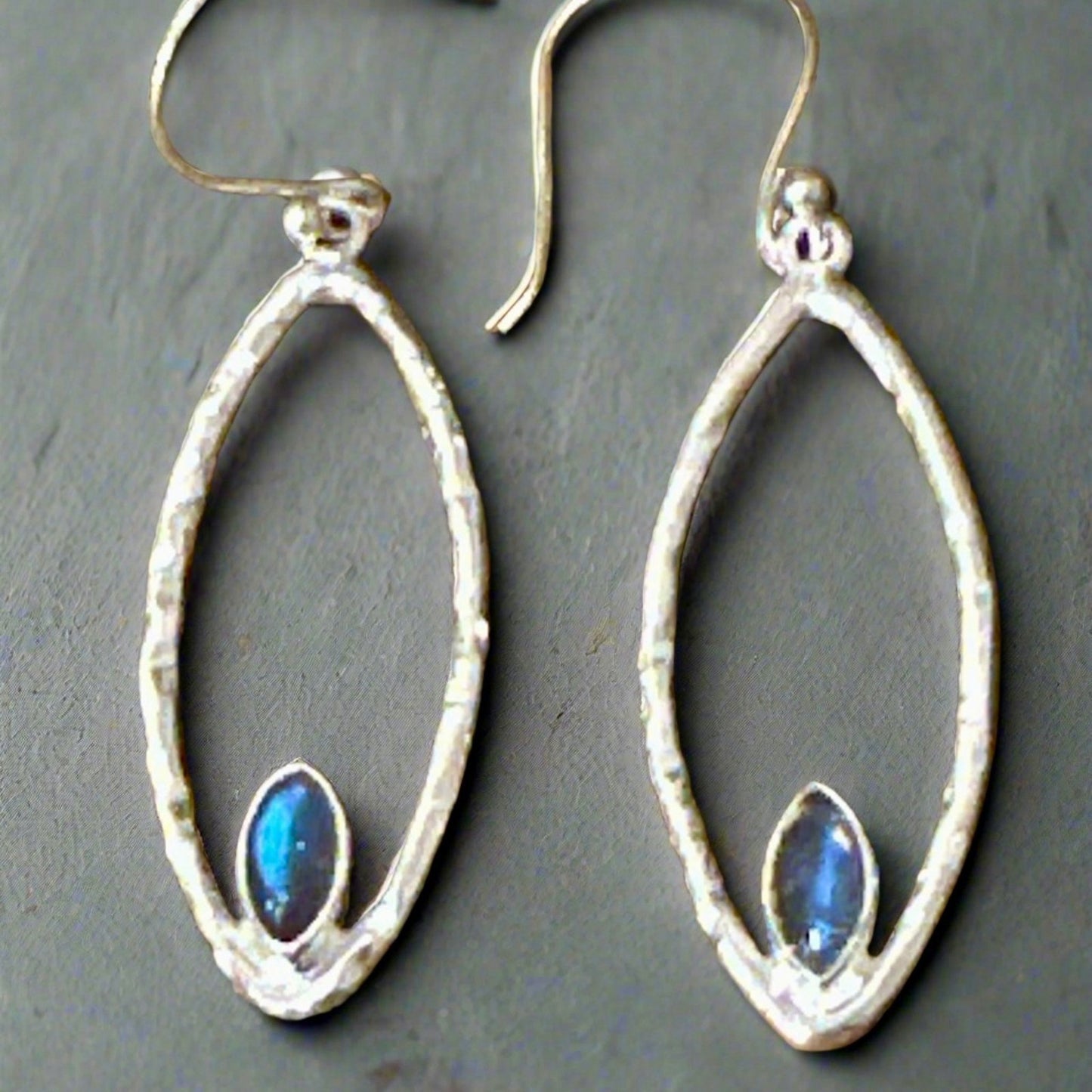 Hammered Labradorite .925 Sterling Silver Dangle Earrings 2”
