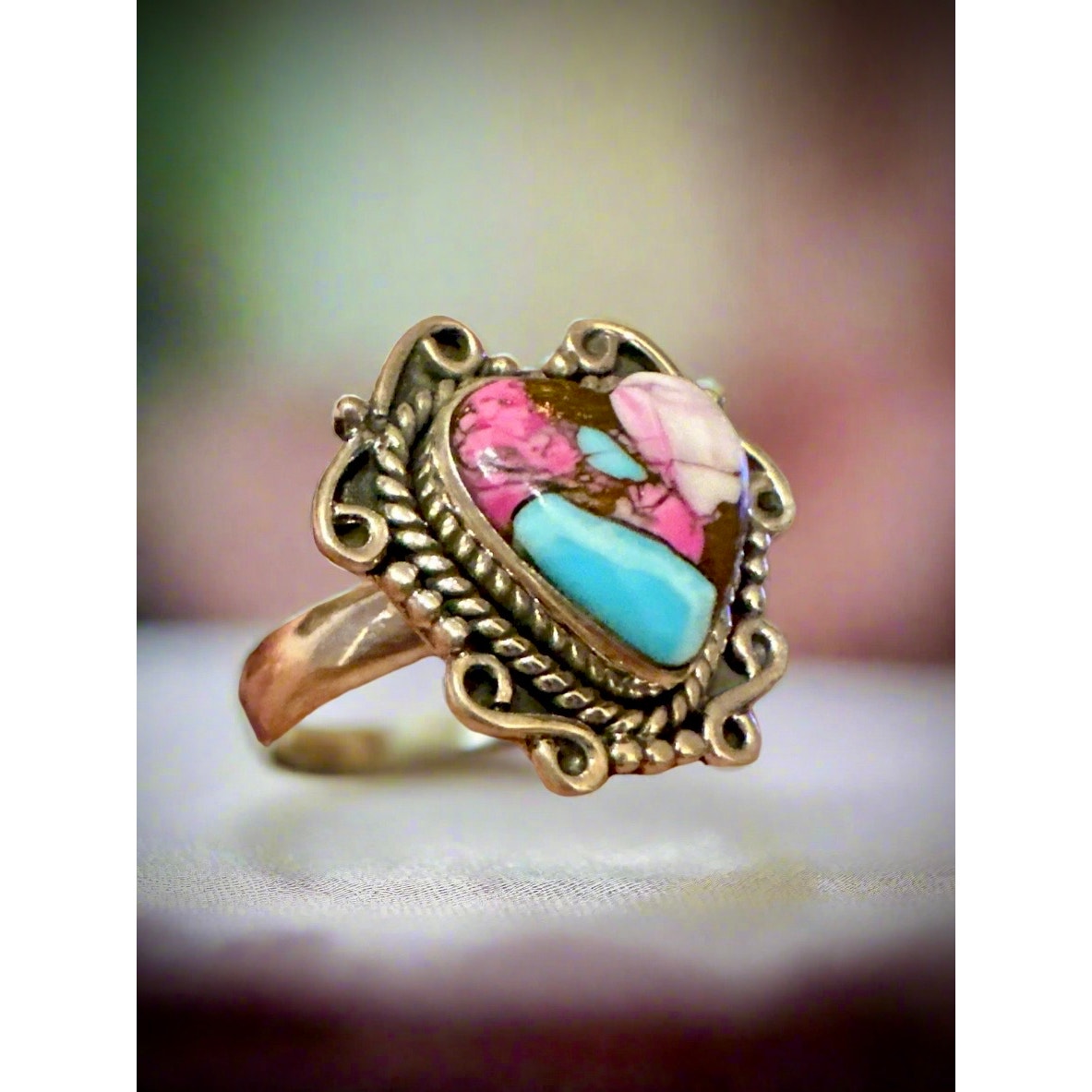 Cotton Candy Turquoise | Heart Shaped Ring | Size 5-10 Adjustable