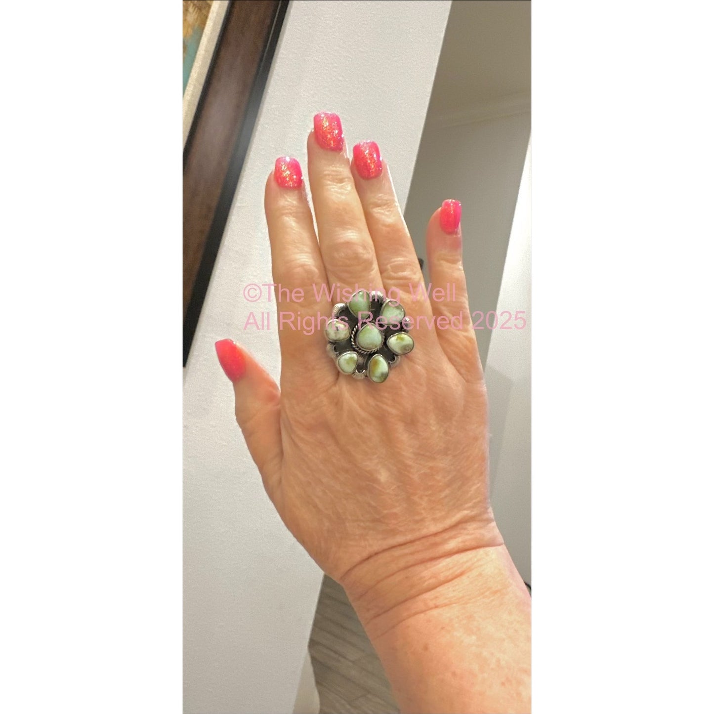 Paloma Light Green Turquoise | Cluster Sterling Ring | Size Adjustable 5-10