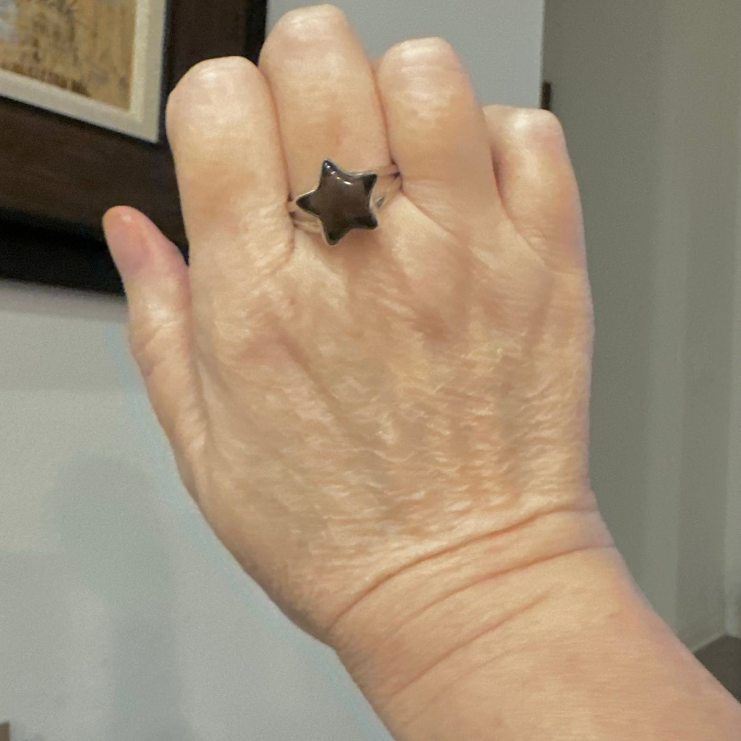 Rare Smoky Quartz Celestial Star Sterling Silver Ring Size Adjustable.