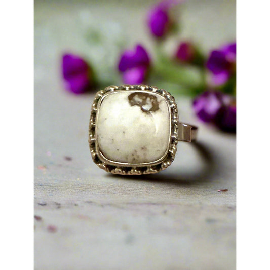 Wild Horse Jasper Dots Square Shaped Dainty Ring Size 7