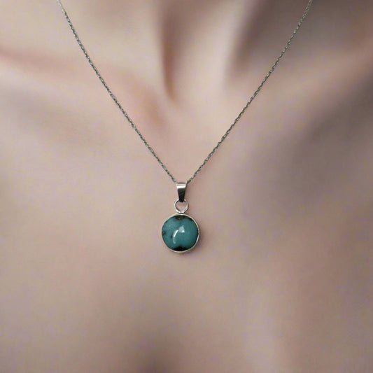 Turquoise Round .925 Sterling Silver Pendant 1”