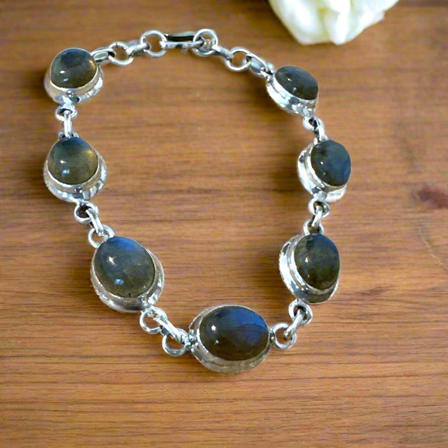 Labradorite & .925 Sterling Silver Bracelet Adjustable 6-7.5”