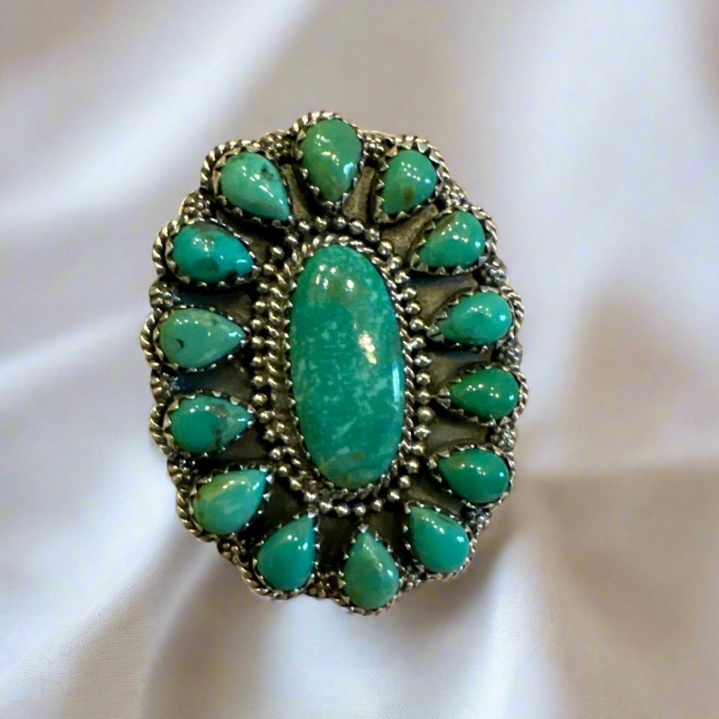 Green Turquoise Southwestern Ring Sterling Silver Size 7