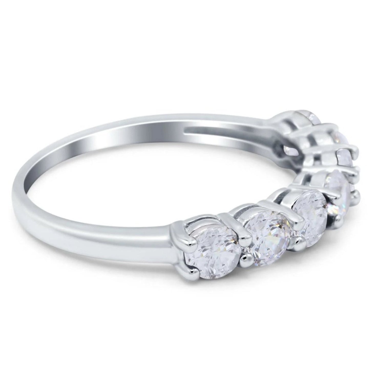 Art Deco Half Eternity Stackable Wedding Ring Simulated CZ 925 Sterling Silver