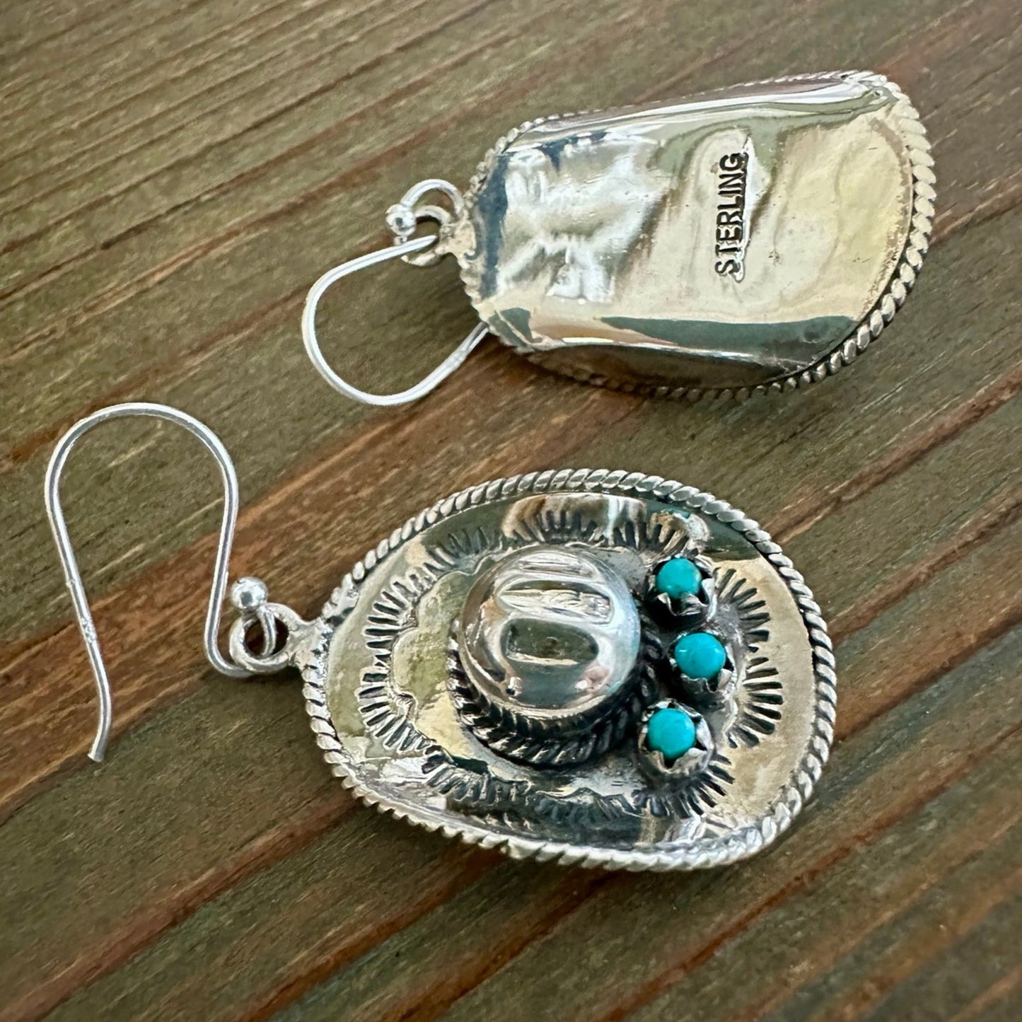 Turquoise Cowboy/Cowgirl Hat Earrings 1” Long Dangle