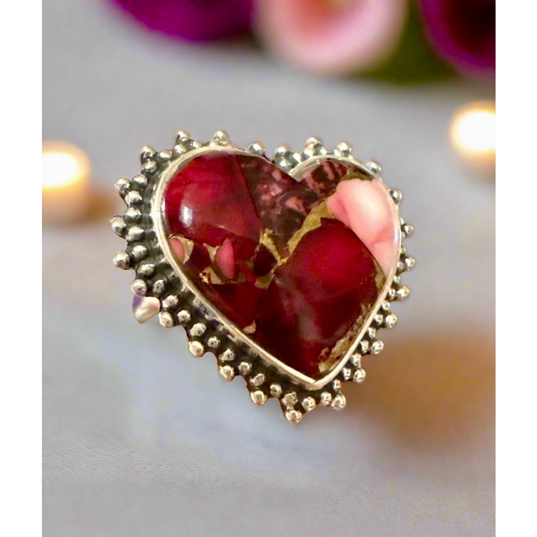 Red Rose Dahlia Turquoise | Sterling Silver | Ring Size 6