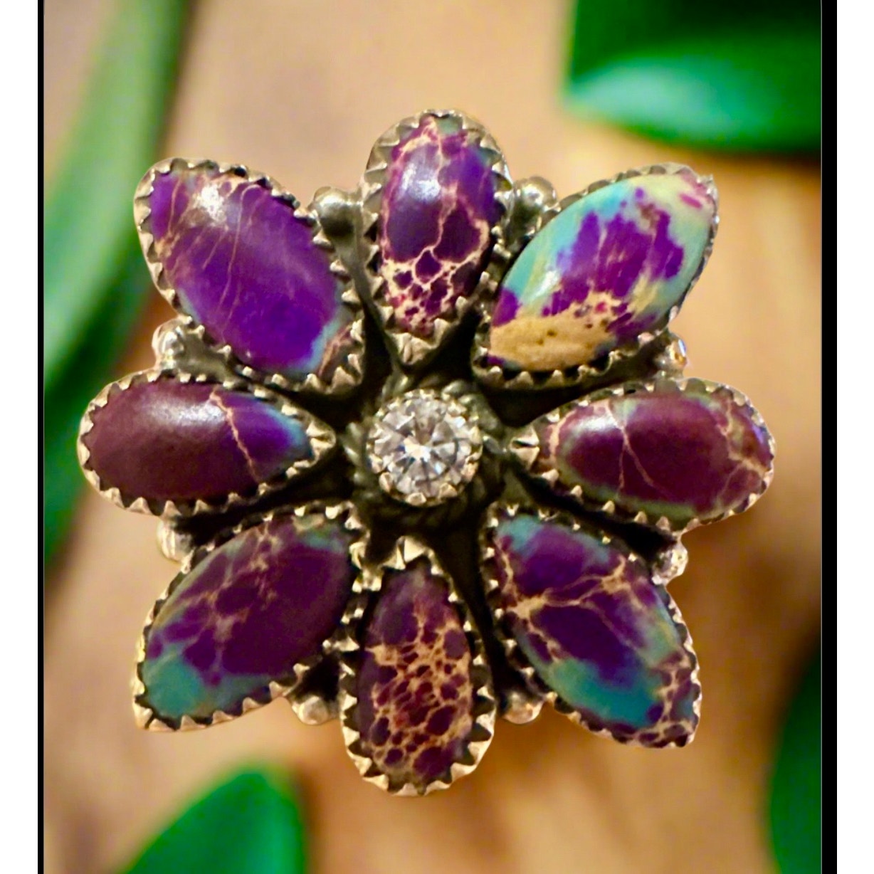 WOW!! Purple Sea Sediment & Moissanite Diamond Ring Adjustable