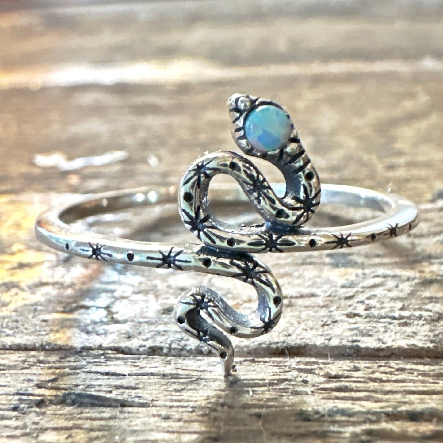 Adorable Dainty Southwestern Lab Opal Snake Ring Sizes 4-10 Sterling Silver .925