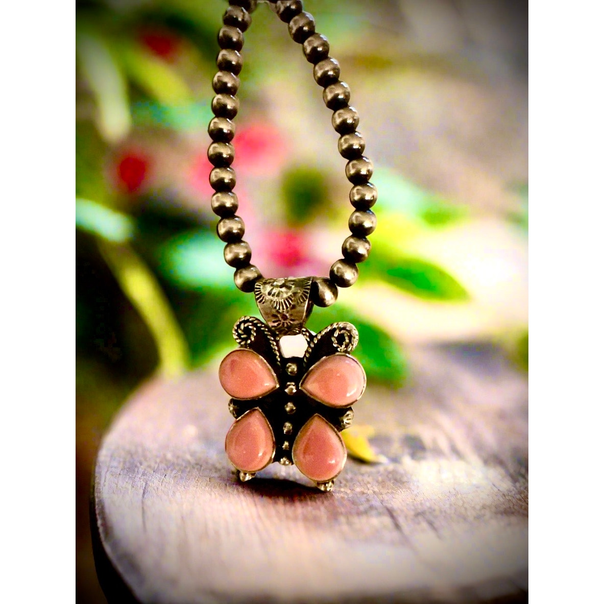 Beautiful Pink Conch Butterfly Pendant Sterling Silver 1”
